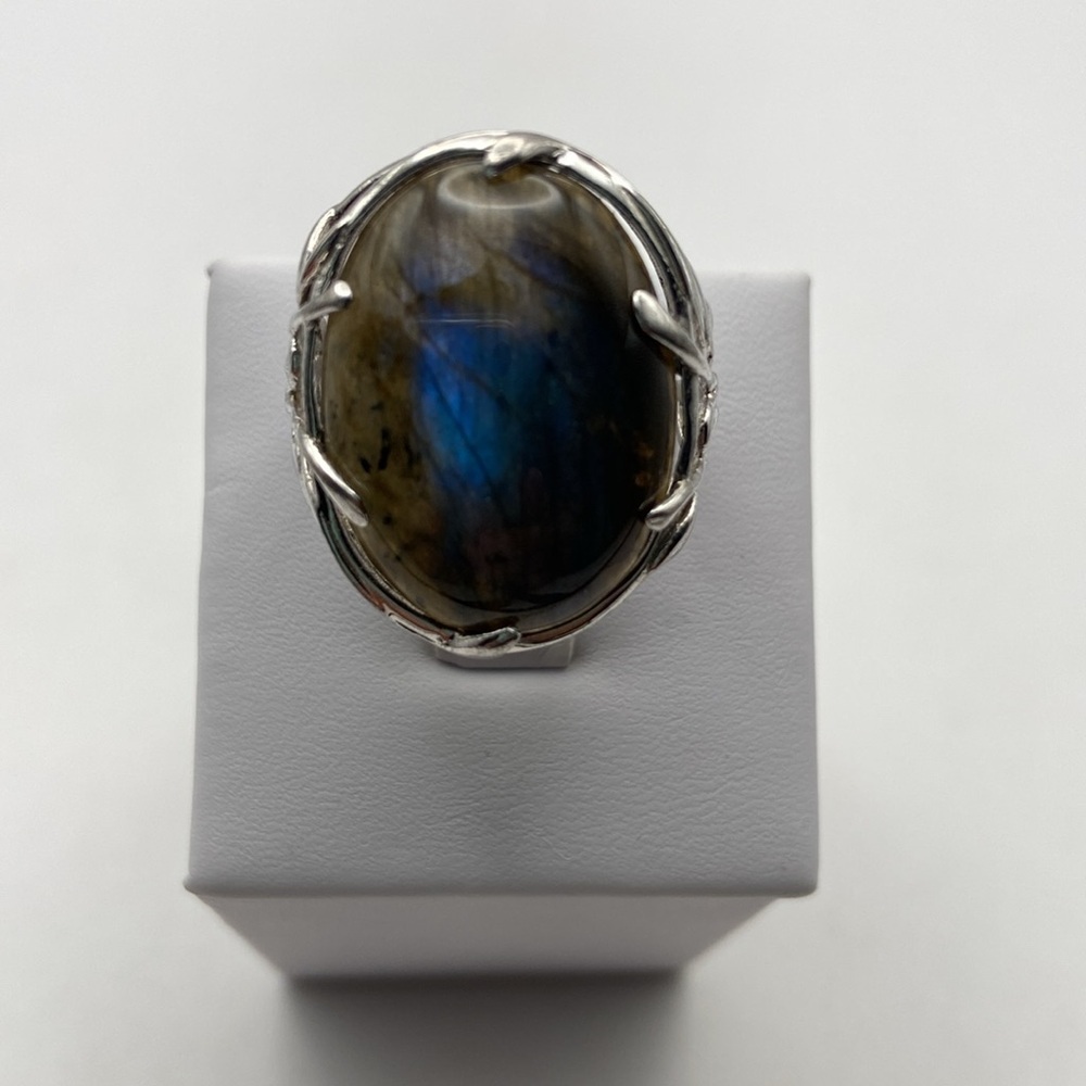 Sterling Silver 925 Oval Labradorite Filigree Ring Size 8